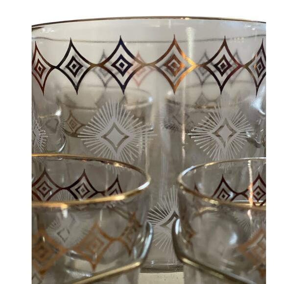 Jeannette Glass Atomic 10 Piece MCM Vintage Bar Set Glasses Ice Bucket Carrier - Picture 5 of 13